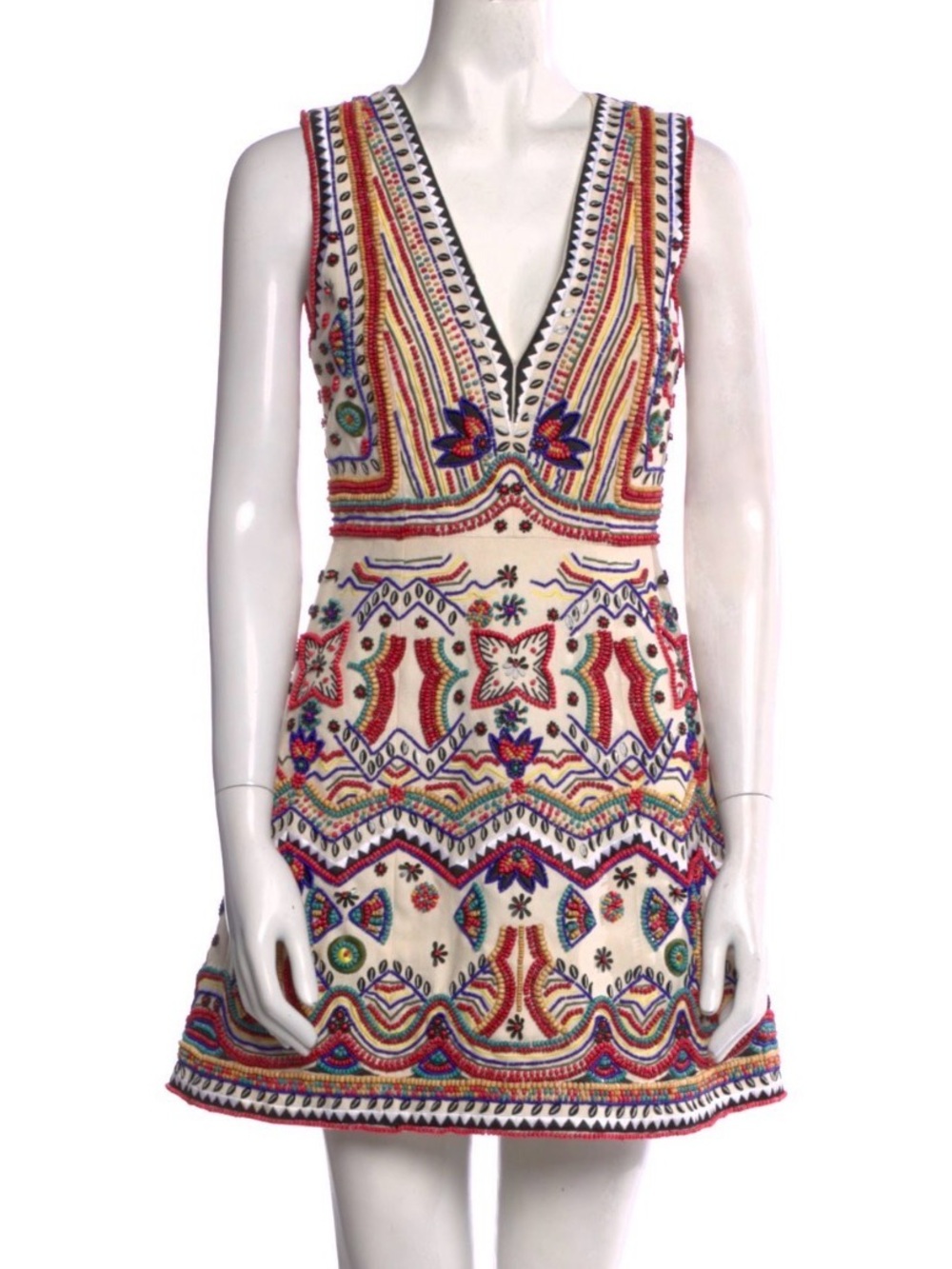 Best Of Alice + Olivia  Sz 2 EUC Cream Beaded A Line Mini Dress Embroidered